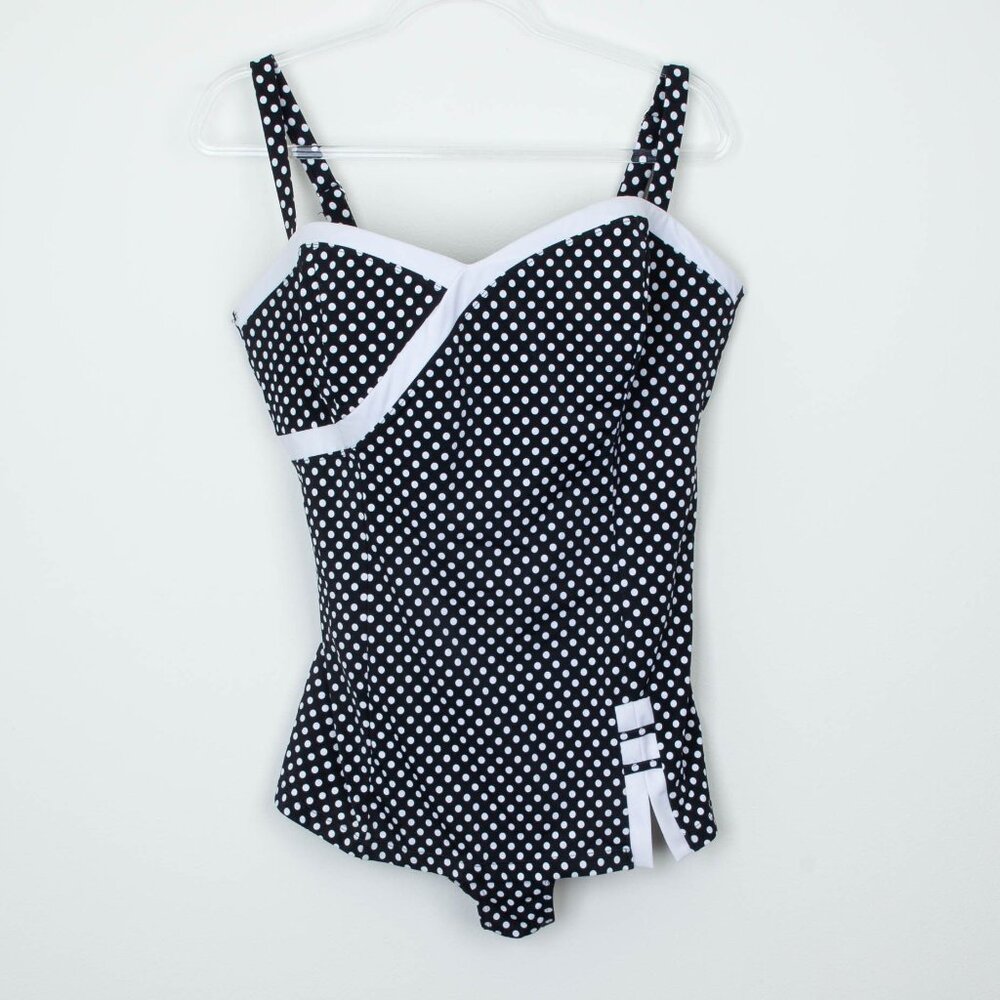 Catherines Black and White Polka Dot One-Piece Swimsuit